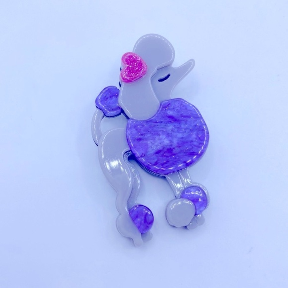 Retro Purple Marbled Acrylic Poodle Brooch – Kitsch Vintage Style
